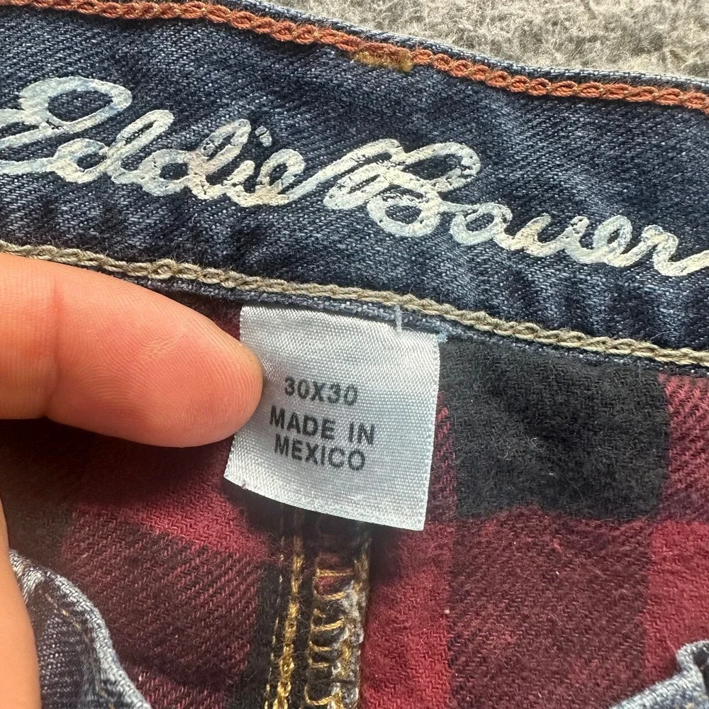 Eddie Bauer Jeans Mens 30x30 Blue Cotton Denim Straight Relaxed Flannel-Lined